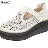 2023 Spring Summer Hollow Genuine Leather Shoes Sandals Platform Increase Shoes Wedges High Heels Large Size Women