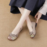 New Head Layer Cowhide Flat Bottom Low Heel Women's Shoes National Wind Flower Skin Casual Women's Single Shoes Middle-Aged And Elderly Mother