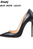 Matte Black Pumps Woman High Heels Shoes 12cm Stilettos PU Leather Wedding Pointed toe Shoes QKOU002