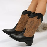 Pointed Toe Cowgirl Women's Boots Half High Shoes for Woman Denim Cowboy Middle Heel Mid Calf Fashion 2023 Trend Hot
