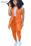 Fall 2023 Two Piece Set Women Outfits Solid Double Breasted Blazer Coat and Sashes Pants Office Lady Casual Street