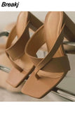 Size Summer New Fashion Apricot Sandals Women Mules High Heels Slippers Sandals Sexy Square Open-toed Heel High