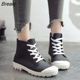 Fashion Rain Boots Women Shoes Candy Color Non-slip Jelly Shoes Woman Ankle Boots Lace Up Waterproof Gum'd
