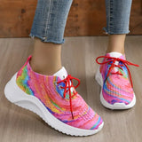 Rainbow Mesh Platform Sneakers for Women 2023 Autumn Non Slip Knitting Tennis Shoes Woman Lace Up Casual Sports Shoes