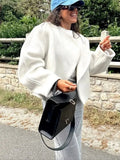 Women's Fashion Solid Thicken Cropped Jacket Top Long Sleeve Warm Autumn Winter Cardigan Female Casual Loose Woolen