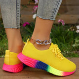 Fashion Rainbow Bottom Sneaker Women 2023 New Breathable Mesh Tennis Female Knitted Non Slip Running Shoes Plus Size