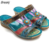 Women Sandals Heeled Slippers Ethnic Flower Sandals Female Summer Shoes Casual Beach Shoes Flip Flop Chaussures Femme