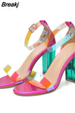 High Heeled Women Sandals 2023 New Fashion Spring Summer Simply Sandals Shoes European Style Fashion Buckle Strap