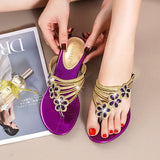 Slippers In The Summer Of 2024 Women Wear Crystal Diamond-Encrusted Fashionable Flip-Flops With Flat Soles To Prevent