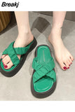 Slippers Flat Slipers Women Med Slides Fashion Platform Soft 2023 Luxury PU Rome Retro Basic House Slippers Platform