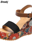 Dropship Platform Wedges Woman Sandals 2023 Summer New Women Floral Pattern Ankle Strap Sandals Fashion Green Wedge