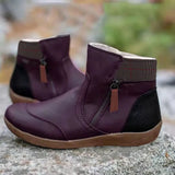 Breakj Short Boots Winter Fashion Leather Spliced Flat-Bottomed Zipper Martin Boots Large Women's