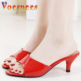 Summer New High Heels Size 43 Stiletto Mid-heel Slippers ladies Summer Fashion low-heel Sandals Peep Toe Sexy Women