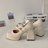 Word With High Heels For Women With Single Shoes 2024 Spring New Korean Version Of Thick Soles, Thick Heels, Square Heels, Retro Mary Jane