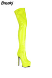 Long Boots Women Solid Color Patent Leather Botas Femininas High Heel Shoes Round Toe Women's Over-the-knee Boots