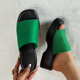 Women's Platform Block Heel Sandals Fashionable Open Toe Knit Slides for Outdoor