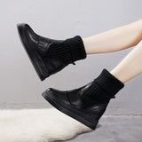 Boots Leather With Plush Wool Bobbin Rice White Thick Soles Women's Cotton Shoes Raised Short Boots Flat Heels Women's