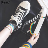 Women's Fashion Vulcanized Shoes Woman Sneakers New Rainbow Retro Canvas Shoes Flat Fashion Comfortable High Shoes