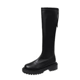Women Thigh High Boots Women Casual Plush Knee Boots Brand Designer Zip Ladies Leather Long Boots White Mujer Shoes