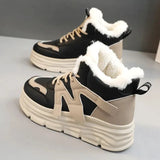 Women Letter Pattern Winter Fleece-lined Thermal Chunky Sneakers Non-slip Thick Soled Sports Sneakers platform cotton