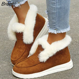 Boots Women Winter WLarm Plush Fur Snow Boots Suede Leather Shoes Ladies Slip on Comfortable Female Footwear
