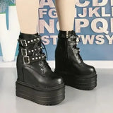 Wedges Rivet Ankle Boots Thick-Sole Waterproof Platform Muffin Womens Boots Super High Heels Women Boots Increase
