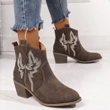 Embroidery Faux Suede Western Boots Women Pointed Toe Retro Cowgirl Boots Woman 2023 Slip On Thick Heels Ankle