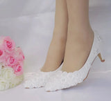 HOT White Flower Lace Wedding Shoes Low-Heeled 5CM Pearl Bridal Shoes Princess Pumps Platform Shoes Women Plus Size
