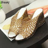 Women Platform Slippers Bling Wedges 2023 Summer High Heel Shoes Woman Casual Jelly Shoes Cut-out Slip On Female Fashion