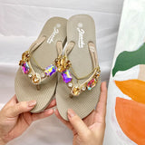 Breakj Summer New Water Drill Small Tail Flip-Flops Women Wearing Flat-Bottomed Beach Vacation Casual Foot