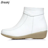 Genuine Leather Cow Women Ankle Boots Warm Fur Waterproof Slip on Wedge Comfortable Booties Autumn Winter Shoes Non