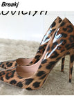 sexy night club party wedding shoes women Leopard print high heels slip on pointed toe 12cm stiletto pump QP033