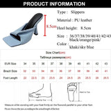 Brand Design Big Square Toe Slippers Women 2023 Summer Thin High Heels Sandals Woman New Soft Pu Leather Outdoor