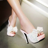 Bling Women Mules Shoes Sandals Summer With Butterfly-knot Sexy Super High Heel Slip-on Women Shoes Big Size