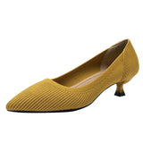 Pointed Toe Solid Color Stretch Knitted Shoes Pumps Slip on Sole Low Heels Breathable Loafers Women Mesh Shallow Sock