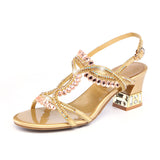 New Women's Sandals Wear Fashionable Diamond Medium Heels With Skirt Open Toe Roman Sandals Women's Thick