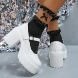 Super High Heels Mary Jane Shoes for Women Patent Leather Chunky Platform Pumps Woman Gothic Buckle Strap Lolita