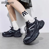 New Women Sneakers Breathable Mesh Lace Up Flat Platform Shoes Thick Bottom Real Leather Round Toe Casual Fashion
