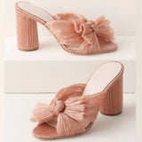 New 2023 Summer Woman Mules Shoes Sandals Super High Heel With Butterfly-knot Sweet Lady Office Shoes Plus Size