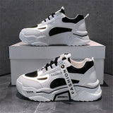 2023 Spring Reflective Platform Sneakers Women Shoes Korean Lace Up Chunky Sneakers Mixed Color Women's Vulcanize