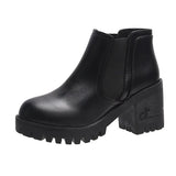 Breakj Ankle Boots Waterproof Platform Thick Heel High Heel Leather Boots Fashion Women's