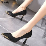 High Heel Pumps Metal Pointed Stiletto Shallow Women's Gentle Black Green Shoes Spring/Autumn Sexy Zapatos Mujer De