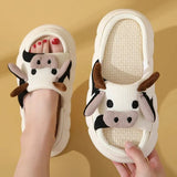 Cartoon Milk Cow Home Slippers Women Thick Sole Open Toe Cotton Slippers Woman 2023 Autumn Winter Soft Indoor Slides