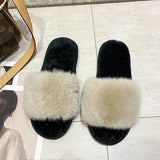 Fur Slippers 2024 New Fashion Chain Design Women Home Slippers Winter Indoor Open Toe Flat Non-slip Leisure Female