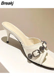 Ladies Slippers Rivet Buckle Strap Women's Shoes 2023 Trend Summer Black Leather Low Heel Gladiator Sandals Women