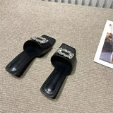 heel Med Shoes Woman 2023 Glitter Slides Slippers Summer Fashion Pantofle Block Jelly Luxury New Rubber Crystal Hoof