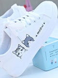 New Arrival Fashion Lace-up Women Sneakers Women Casual Shoes Printed summer Women Pu Shoes Cute Cat