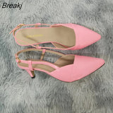 Daily all-match Sandal Shoes Pointed Toes High Heels Sexy 5cm Low Casual Back Empty Buckle Pumps Red Wedding