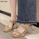 sequins Slippers Women summer new Sexy transparent heel open toe slippers Women Fashion Casual Slippers Large size