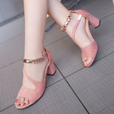 Spring Summer Sexy Fish Mouth Hollow Roman Sandals Thick With Word With Beaded High Heels Female Summer Sexy Female